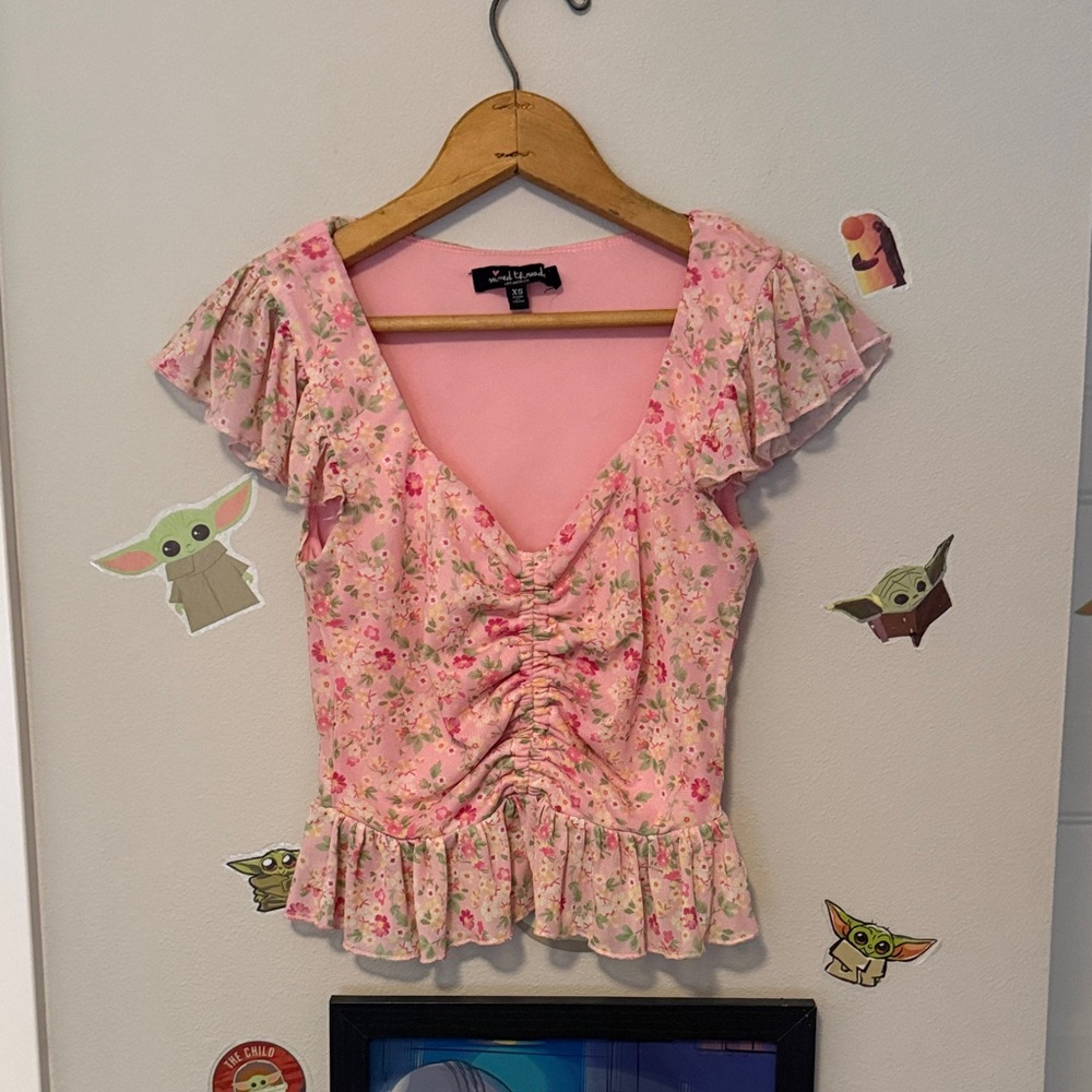 Pink Floral Ruffle Blouse